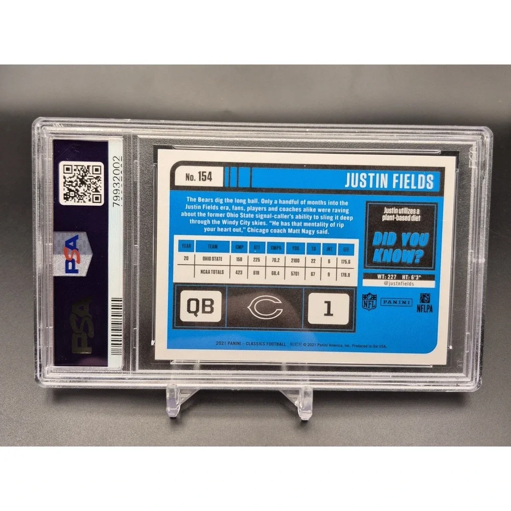 2021 Panini Classics Justin Fields #154 Rookie Blue Back /75 PSA 9  Jets Bears